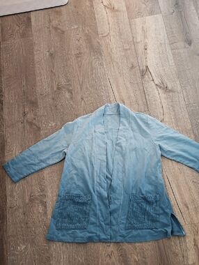 Light Blue Ombre Open-Front Women's Cardigan Sweater